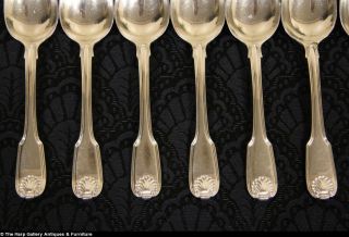 Set of Dinner Size Fiddle Thread Shell Sterling Silver Flatware for 12