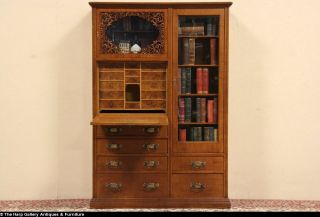 English grained 1890 Antique Victorian Secretary Desk