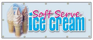 48"x120" Soft Serve Ice Cream Banner Sign Shop Parlor Signs Cones Sundae