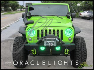 Oracle Jeep 07 Wrangler JK Plasma Green Angel Eyes Demon Halo Fog Light Bulbs