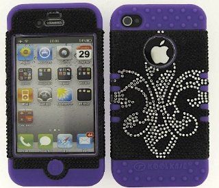 3 IN 1 HYBRID SILICONE COVER FOR APPLE IPHONE 4 4S HARD CASE SOFT LIGHT PURPLE RUBBER SKIN SAINTS FLEUR LP FD171 KOOL KASE ROCKER CELL PHONE ACCESSORY EXCLUSIVE BY MANDMWIRELESS: Cell Phones & Accessories