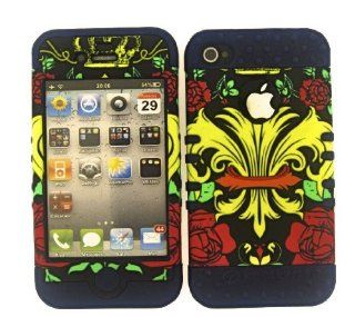 3 IN 1 HYBRID SILICONE COVER FOR APPLE IPHONE 4 4S HARD CASE SOFT DARK BLUE RUBBER SKIN SAINTS FLEUR DB TE335 KOOL KASE ROCKER CELL PHONE ACCESSORY EXCLUSIVE BY MANDMWIRELESS: Cell Phones & Accessories