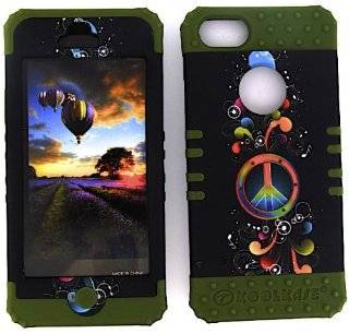 3 IN 1 HYBRID SILICONE COVER FOR APPLE IPHONE 5 HARD CASE SOFT DARK GREEN RUBBER SKIN PEACE MUSIC NOTES DG TE270 KOOL KASE ROCKER CELL PHONE ACCESSORY EXCLUSIVE BY MANDMWIRELESS: Cell Phones & Accessories