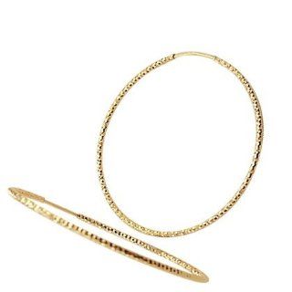 14k Yellow Gold Big Hoop Earrings Large Diamond Cut 2": Jewel Tie: Jewelry