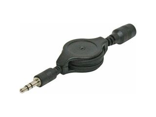 Steren BL 265 566BK Steren 5' black 3 5mm male to female stereo audio retractable patch cord