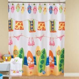   Flip Flop Beach Kids Bright Colored Fabric Bathroom Shower Curtain