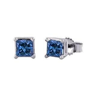  3/4 ct. Blue   I1 Princess Cut Diamond Earring Studs in 