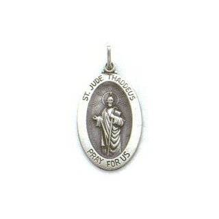   Sterling Silver Oval St Jude Medal with Antique Finish, 20 Jewelry