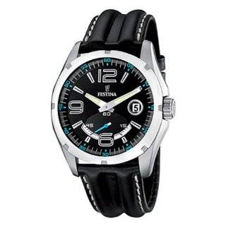   Black Leather Analog Quartz Watch with Blue Dial Festina Watches
