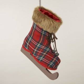11 Country Cabin Red Tartan Plaid Ice Skating Boot Christmas Ornament
