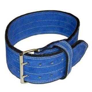 Leather Power Weight Lifting Belt  4, Blue, Double Buckle (L 34 43)