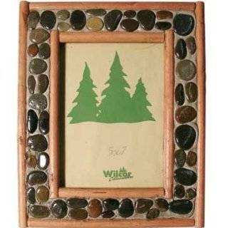   or Vertical Photo Frame with Rustic Wood Log & Stone Design 5x7