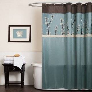   Fashions 19259 Lush Decor Cocoa Flower Shower Curtain, Blue / Brown