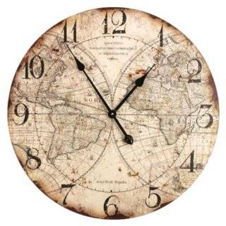  23 1/4 Wood Round World Map Wall Clock