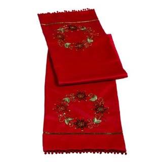   Embroidered and Sequin Wreath Sateen Red Table Runner 72 by 13 inches